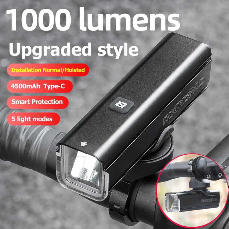 ROCKBROS Bike Light 1000Lumen Waterproof Rechargeable 4500mAh Long Battery Life Front Flash Light Aluminum Shell Bike Front Light Bicycle Headlight Bicycle Light Bicycle accessories