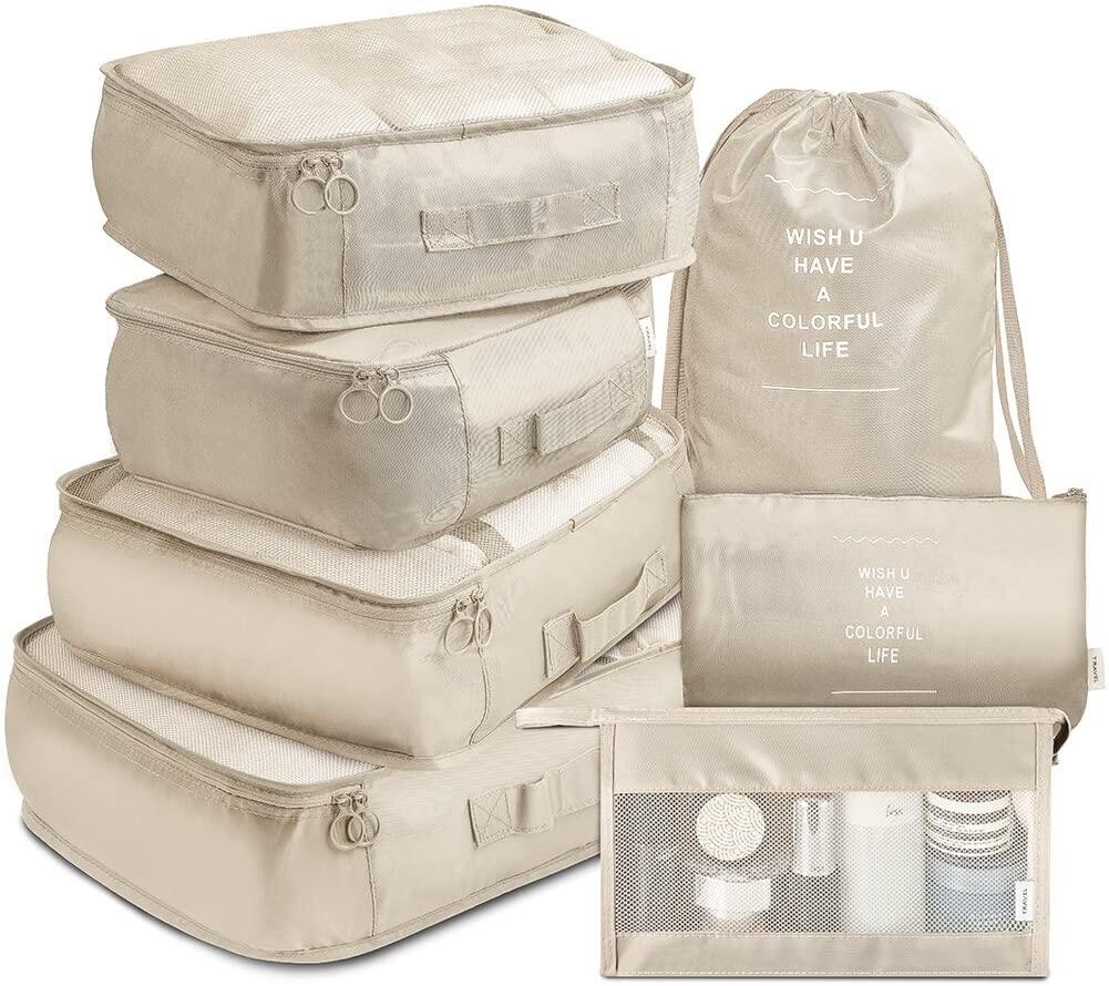 7 Pcs Travel Luggage Packing Organizers Set with Toiletry Bag, Clothing Classification Storage Bag