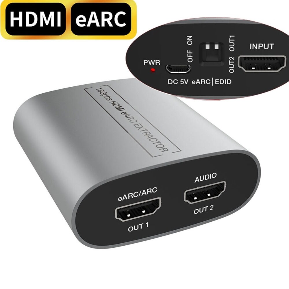 18Gbps HDMI Compatible eARC Extractor 2K/4K/60Hz Splitter Adapter Audio Extractor ARC Loop for Amplifier Soundbar Speaker HDTV